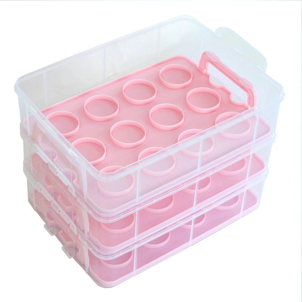 image 1 of Oypla Pink 3 Tier 36 Cupcake Plastic Carrier Holder Storage Container Pink