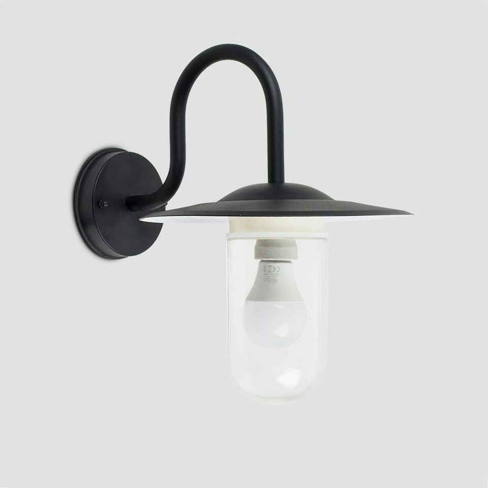 image 1 of ValueLights Lynton Swan Neck Matte Black Wall Light and LED Bulb Black