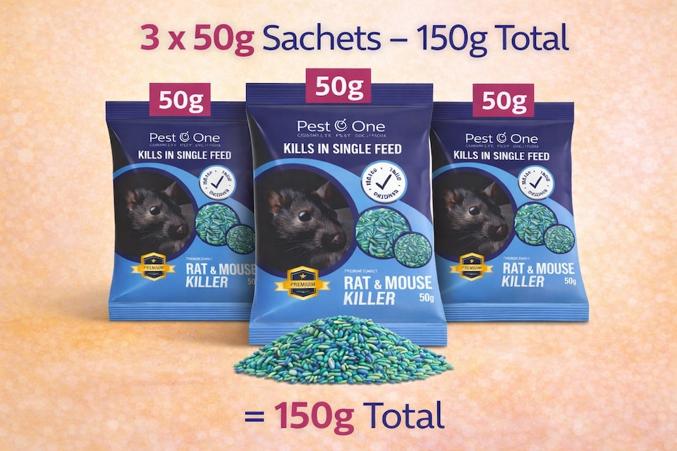 image 1 of Rat & Mouse Poison Grain Bait – 150g, 3 x 50g Brodifacoum Sachets
