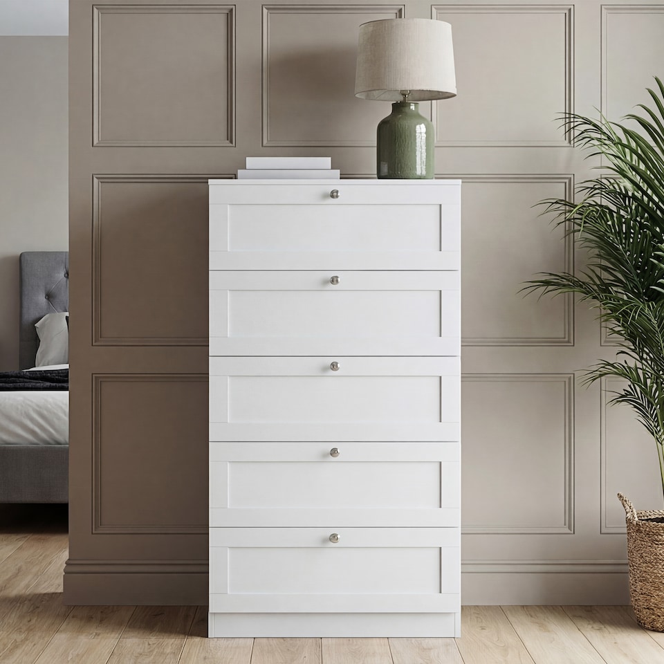 image 1 of Vida Designs Altino White 5 Drawer Chest Storage Unit - H: 121cm x W: 65cm x D: 36cm