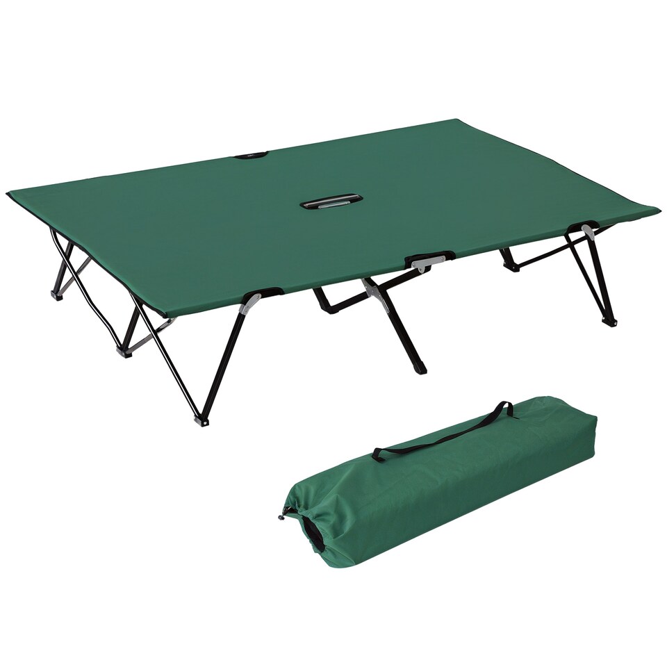 image 1 of Outsunny Double Camping Folding Cot Outdoor Portable Sleeping Bed, Green
