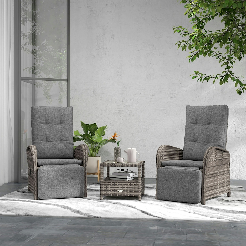 image 1 of Outsunny 3 PCs Rattan Chaise Lounge Sofa Set with Cushion for Patio Yard Brown