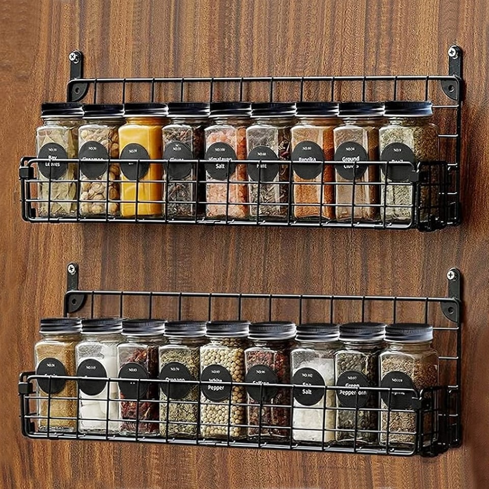 image 1 of Living and Home 24Pcs Glass Spice Jars with Metal Lids | Black