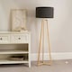 image 2 of ValueLights Lottie Natural Wood Tripod Floor Lamp with Charcoal Boucle Drum Shade and LED Bulb