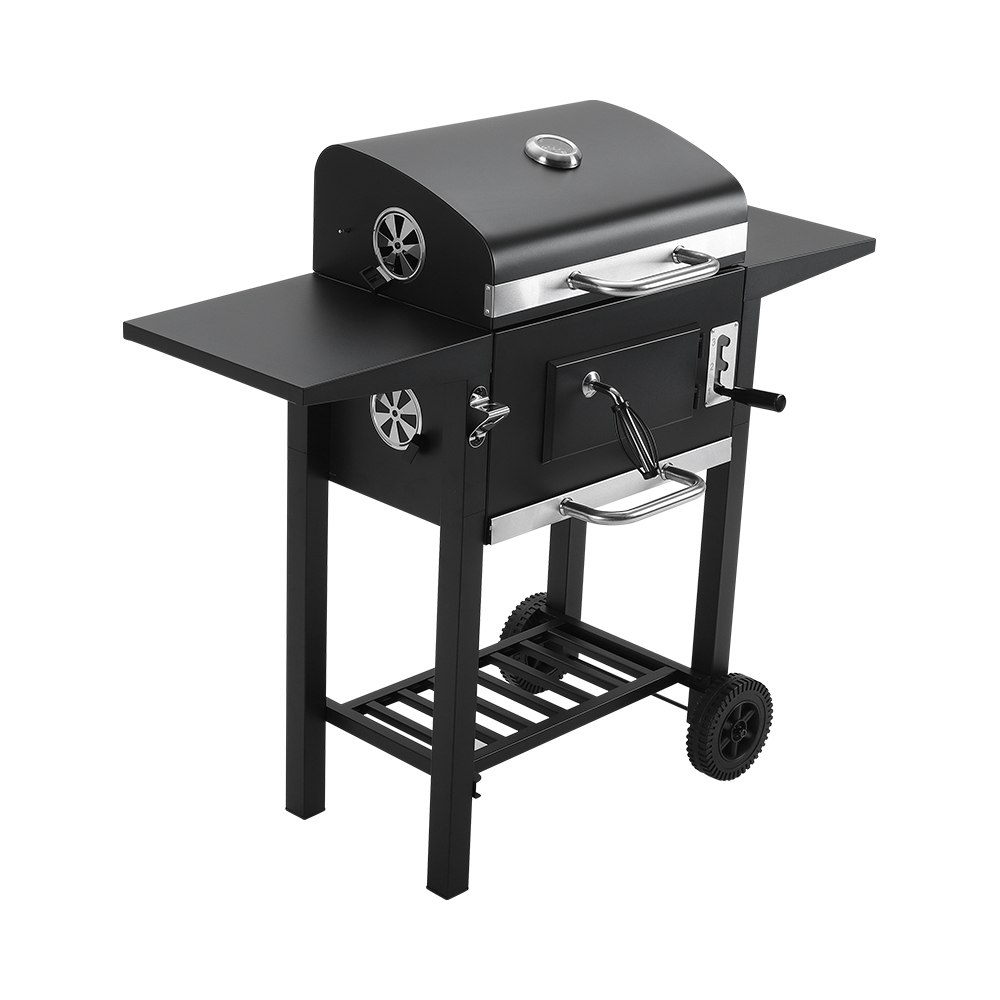 Living and Home Outdoor Charcoal Grill with Side Tables - Black