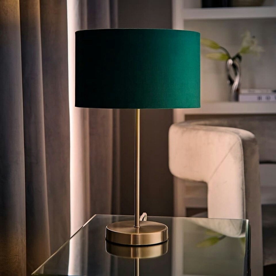 image 1 of ValueLights Charlie Brushed Chrome Stem Table Lamp Green Shade Green