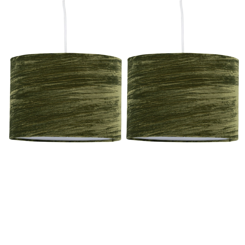 image 1 of Set of 2 Green Crushed Velvet 33cm Pendant Lightshades Green
