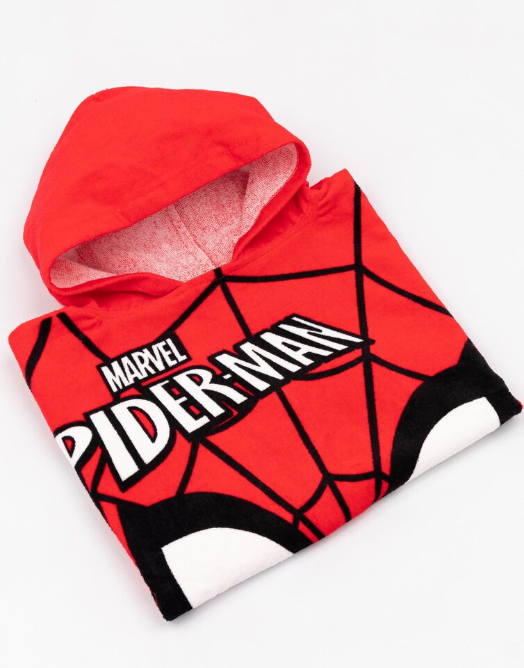 image 1 of Marvel Spiderman Boys Red Poncho Towel | Hooded Towel with Web Pattern | Beach & Pool Use | Kids Bathing Accessories | Cartoon Character Merch