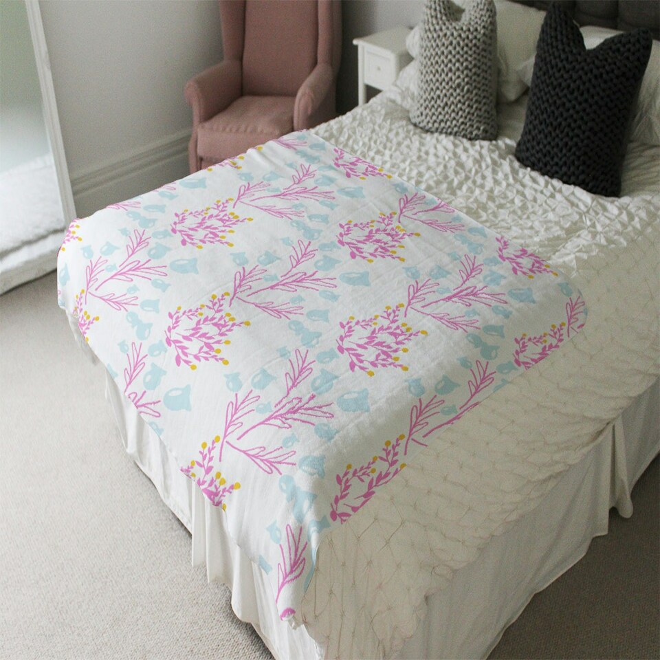 image 1 of Pink & Blue Flower Design (Blanket)