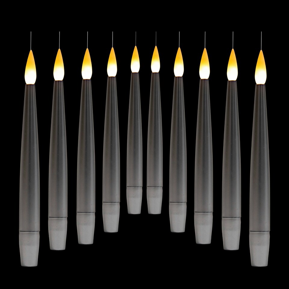 image 1 of Set of 10 15cm Floating Silver LED Battery Candles in Warm White with Remote Control