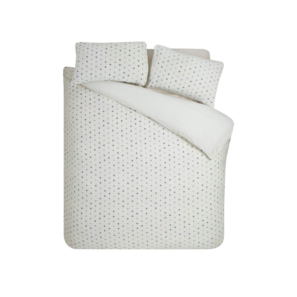 image 1 of Catherine Lansfield Cosy Spot Fleece Duvet Cover Set Cream | Cream | Natural | Double