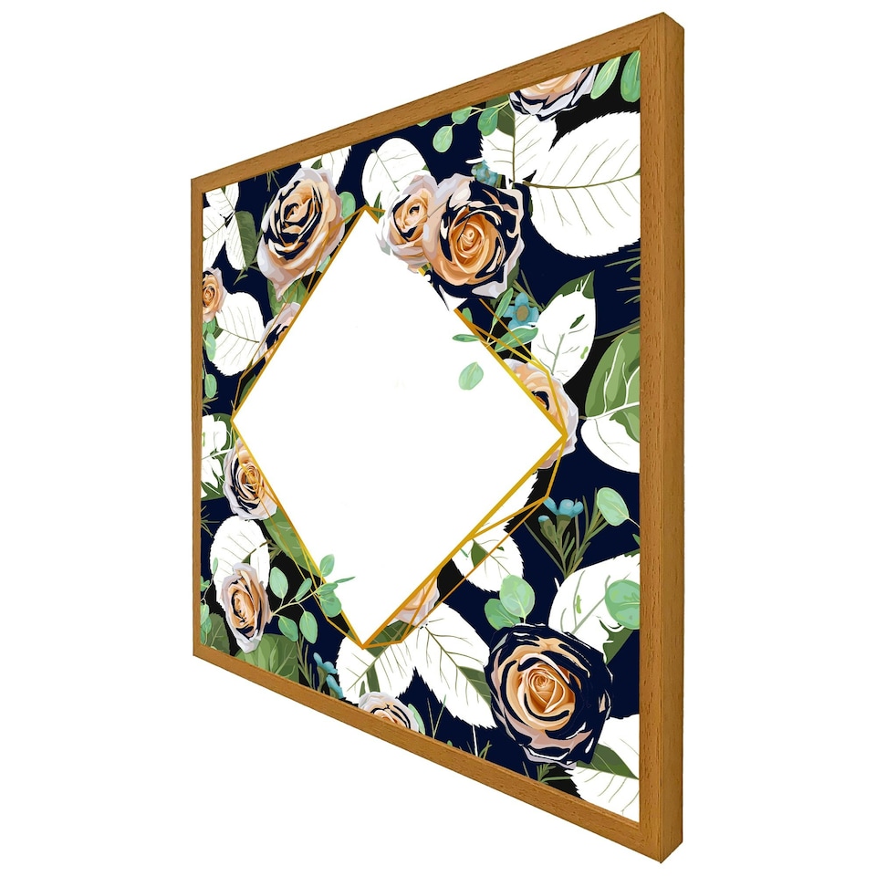 image 1 of Decorative flowers on navy background (Picture Frame) Grey | L