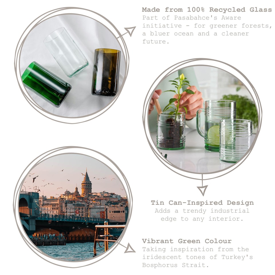 image 1 of Pasabache Aware Tincan Recycled Glass Tumblers - 280ml - Green - Pack of 4