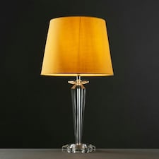 ValueLights Modern Clear Genuine K9 Crystal Base Table Lamp With Mustard Shade