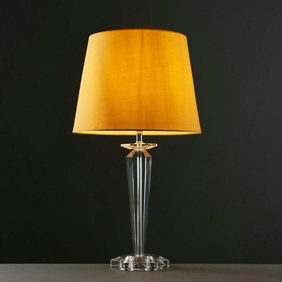 image 1 of ValueLights Modern Clear Genuine K9 Crystal Base Table Lamp With Mustard Shade