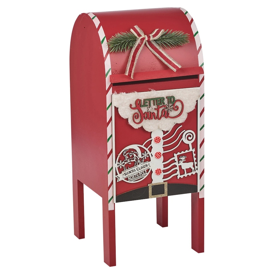 image 1 of Christmas Xmas Wooden Santa Letter Mail Post Box Arched Red Tree Decor Ornament | Red | Red | 44cm