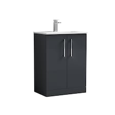 Bathroom 2 Soft Close Door, Vanity Unit Basin, Dark Grey, 600mm | Grey | Soft Black