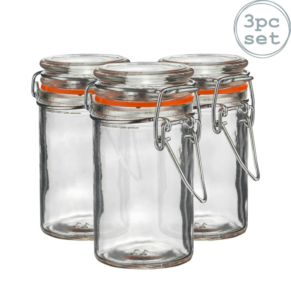 image 1 of Argon Tableware Glass Storage Jars - 70ml - Orange Seal - Pack of 3