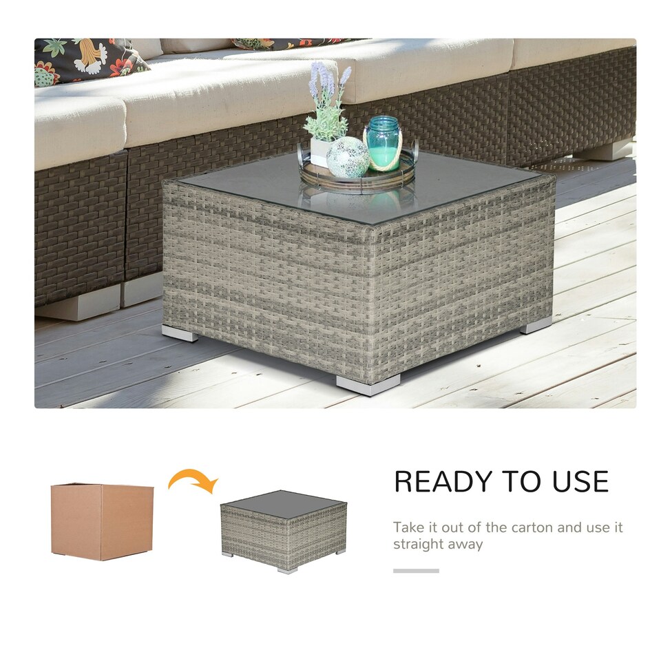 image 1 of Outsunny Patio Wicker Coffee Table w/ Glass Top Suitable for Garden Backyard