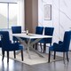 image 8 of Set of 4 Velvet Dining Chairs with Armrest, Ergonomic Scoop Knockerback & Button Tufted Wood Legs Blue