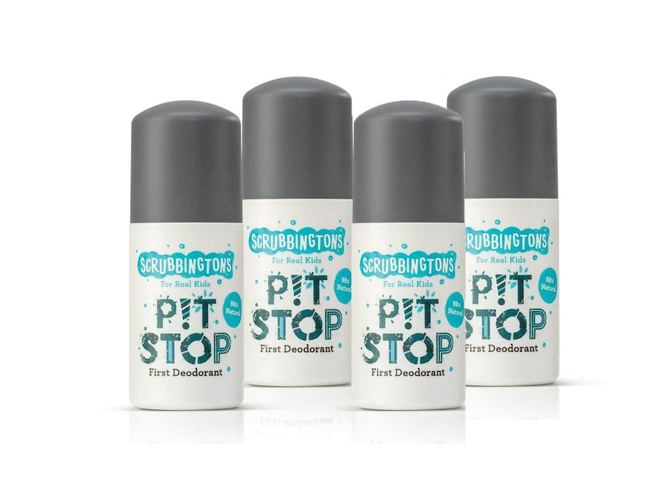 image 1 of Scrubbingtons Pit Stop Kids Deodorant Natural Roll On For Children, Teens Natural Ingredients For Sensitive Skin Paediatrician approved, Aluminium & Alcohol Free, Original, 75ml x 4 | White | 4