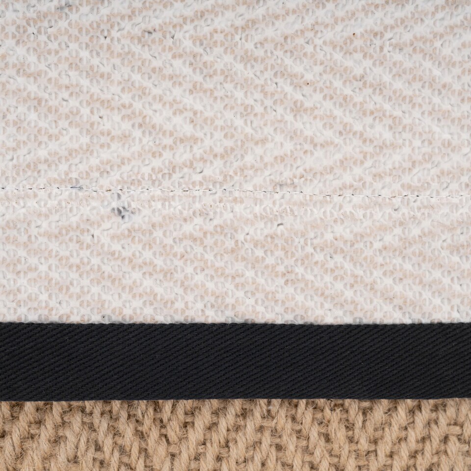 image 1 of KUKOON Natural Golden Beige Jute Micro Woven Herringbone Pattern Cotton Border Area Rug 120cm x 170cm