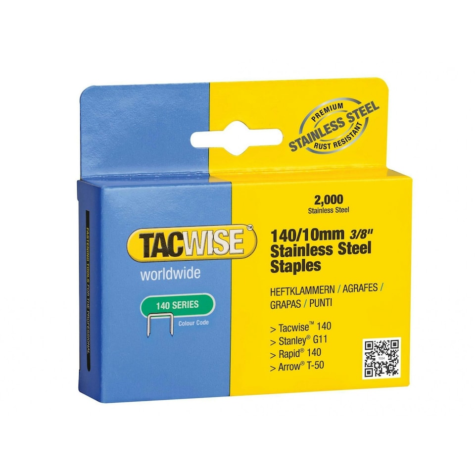 Tacwise 140 Series Stainless Steel Staples - Multi Colour - 10mm Pack 2000