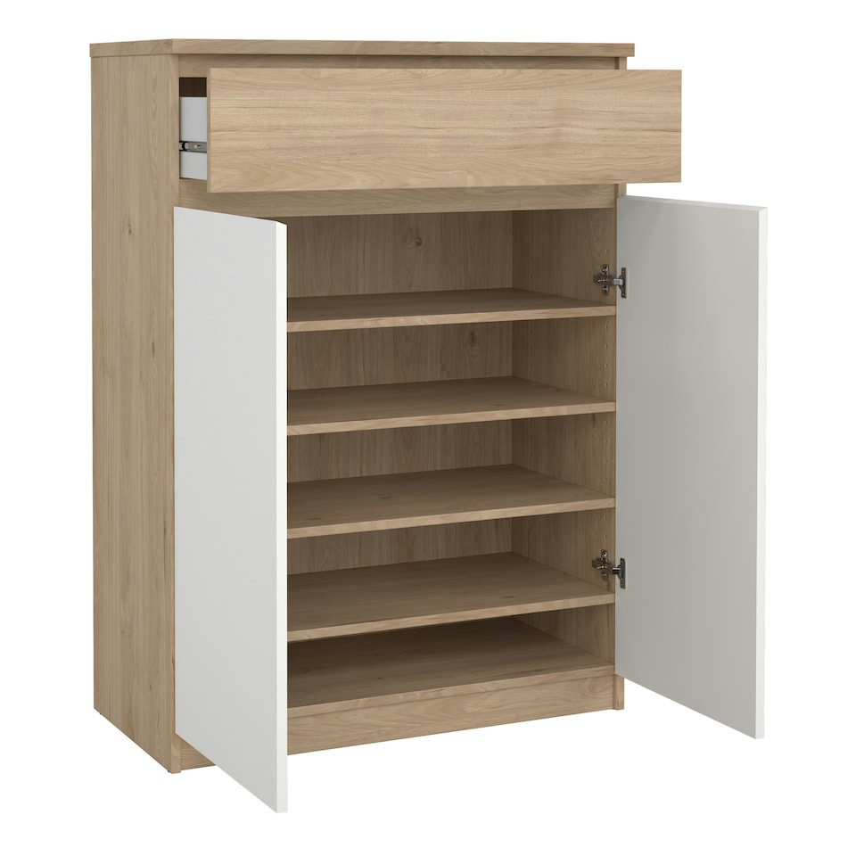 image 1 of Naia Shoe Cabinet with 2 Doors 1 Drawer in Jackson Hickory Oak and White