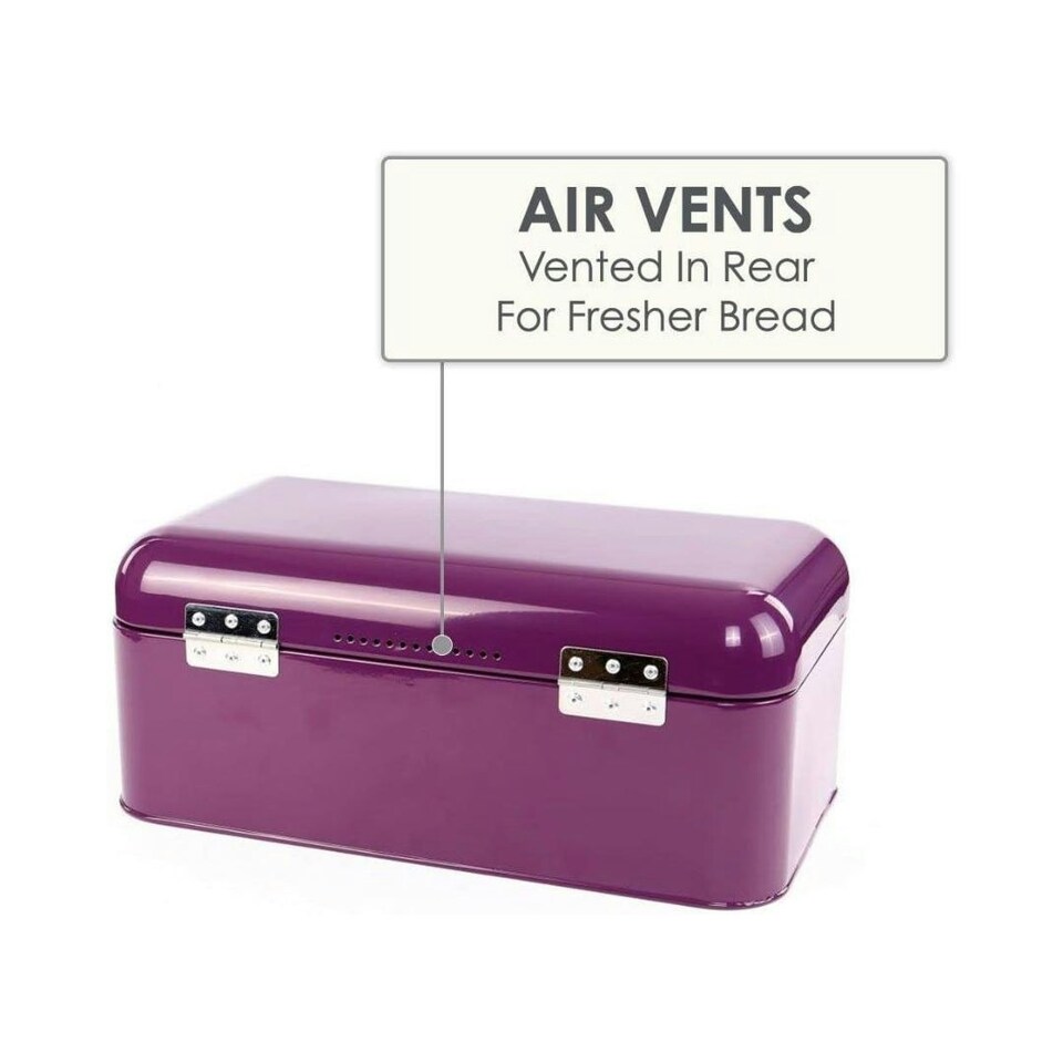 image 1 of CALITEK Bread Bin Kitchen Counter Vintage Style Coated Carbon Steel Purple Purple