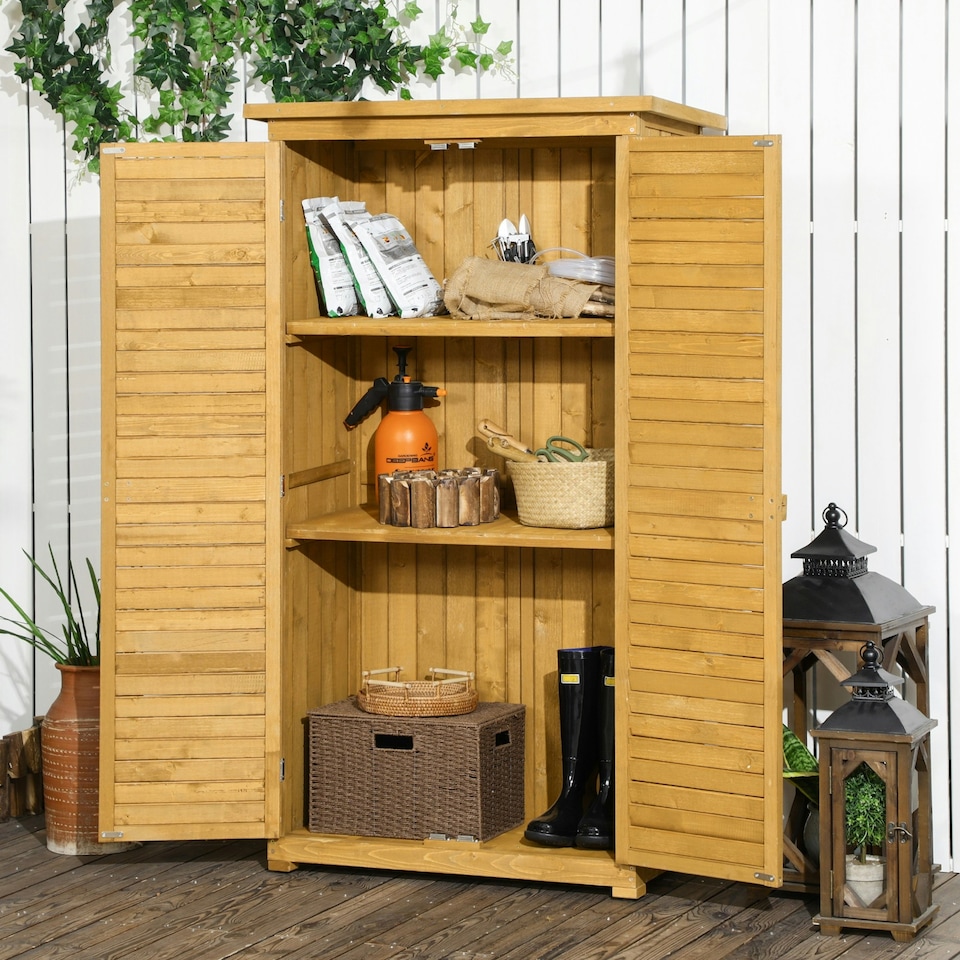 image 1 of Outsunny Wooden Garden Storage Shed, 3-Tier