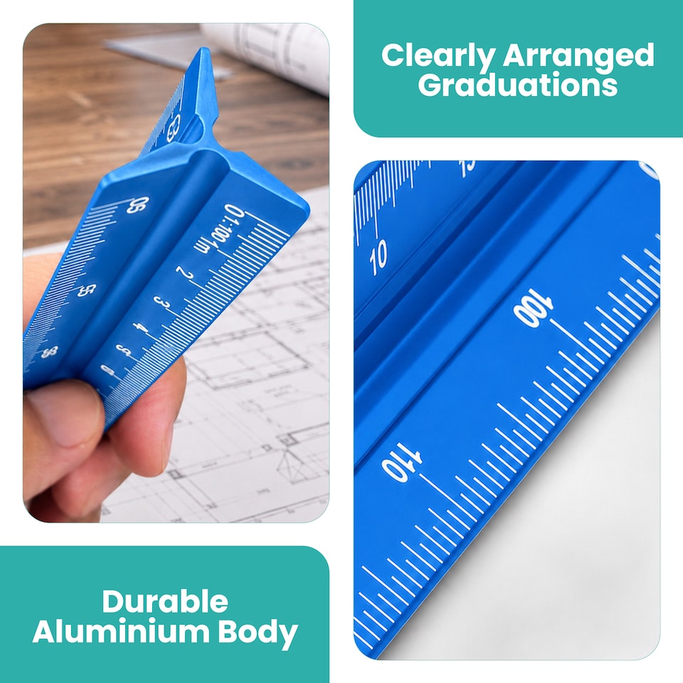 image 1 of 30cm Aluminium Triangular Ruler with 6 Precision Scales - 1pc