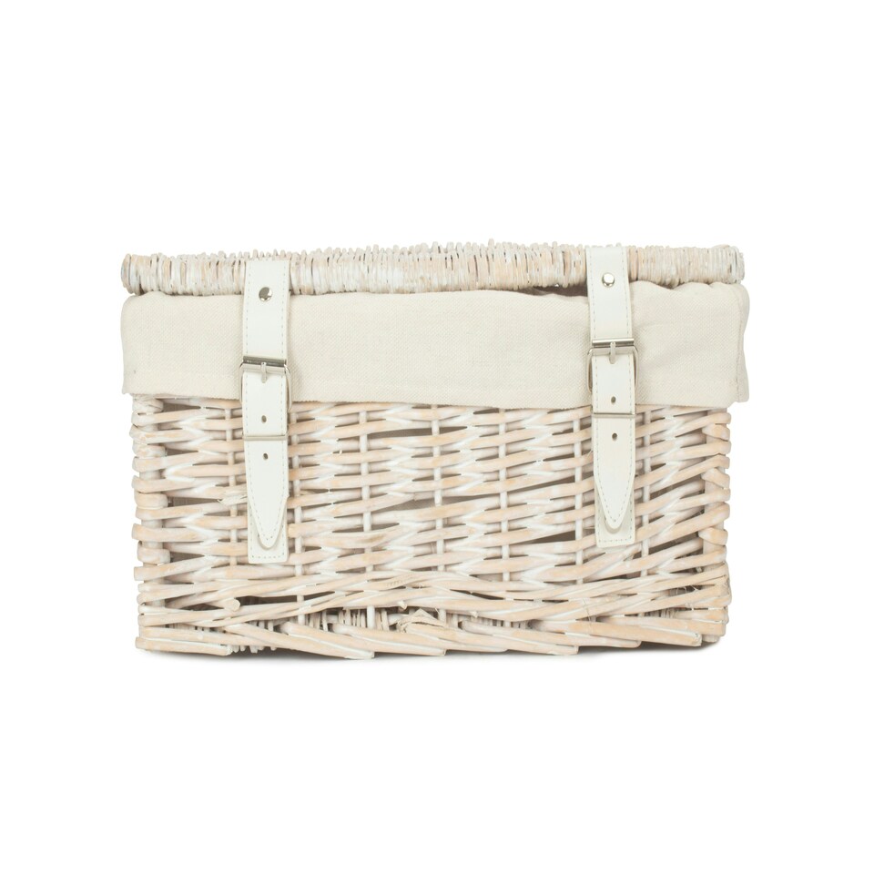 image 1 of 35cm White Wash Wicker Picnic Basket with Lining White | White | One Size