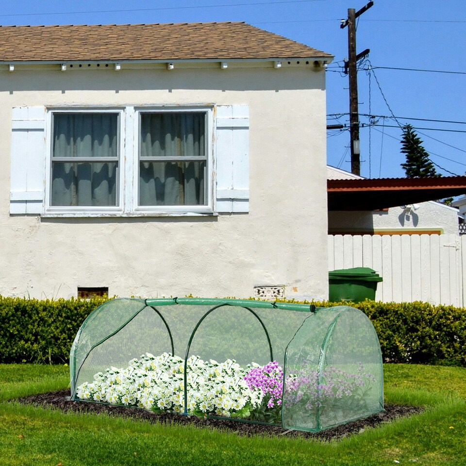 image 1 of Outsunny Tunnel Greenhouse Grow House Steel Frame PE Green 200x100x80 cm