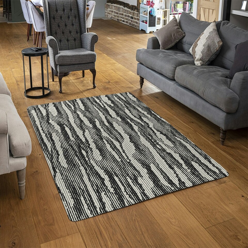 image 1 of Grunged Stripes (Rug) Black | Medium: 80x150cm