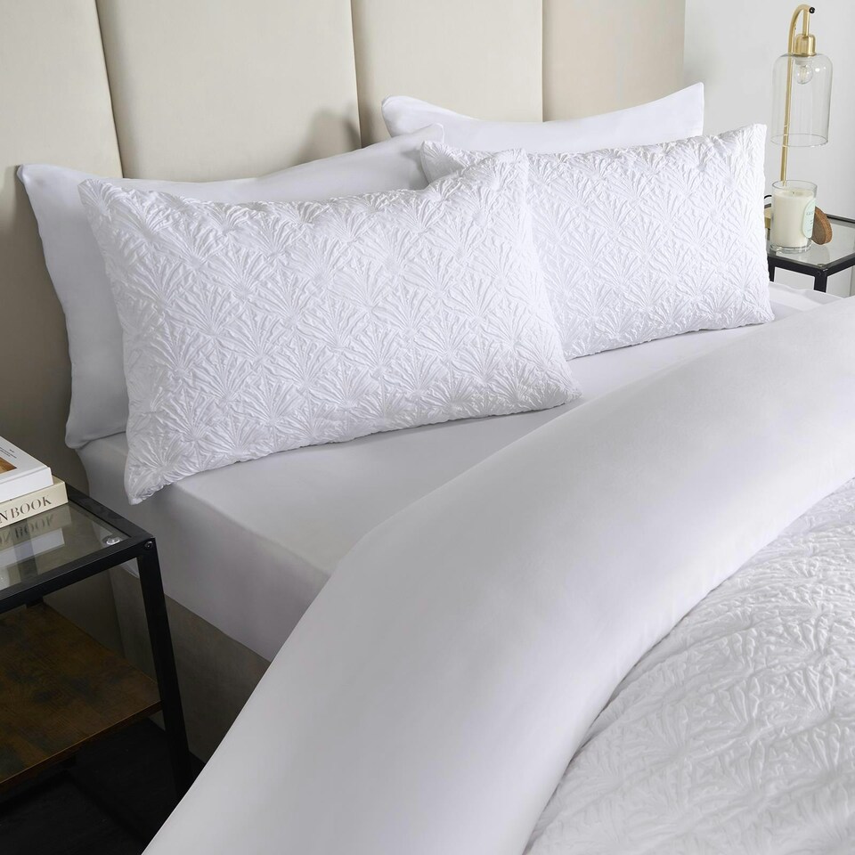 image 1 of OHS Embossed Geometric Textured Duvet Cover and Pillowcase Set, King - White