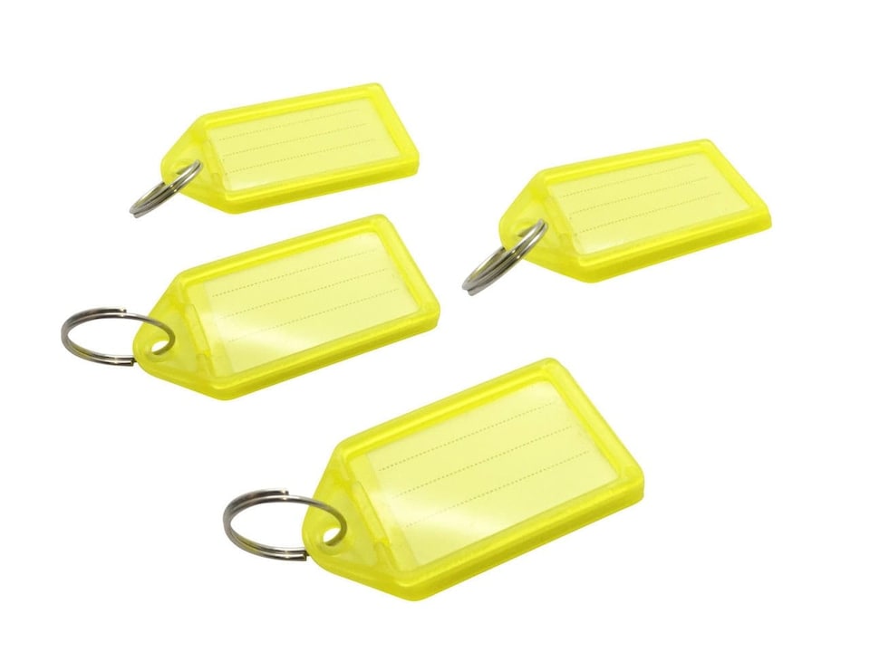 image 1 of Pack of 50 Large Yellow Identity Tag Key Rings - Sliding Fob Keyrings Coloured