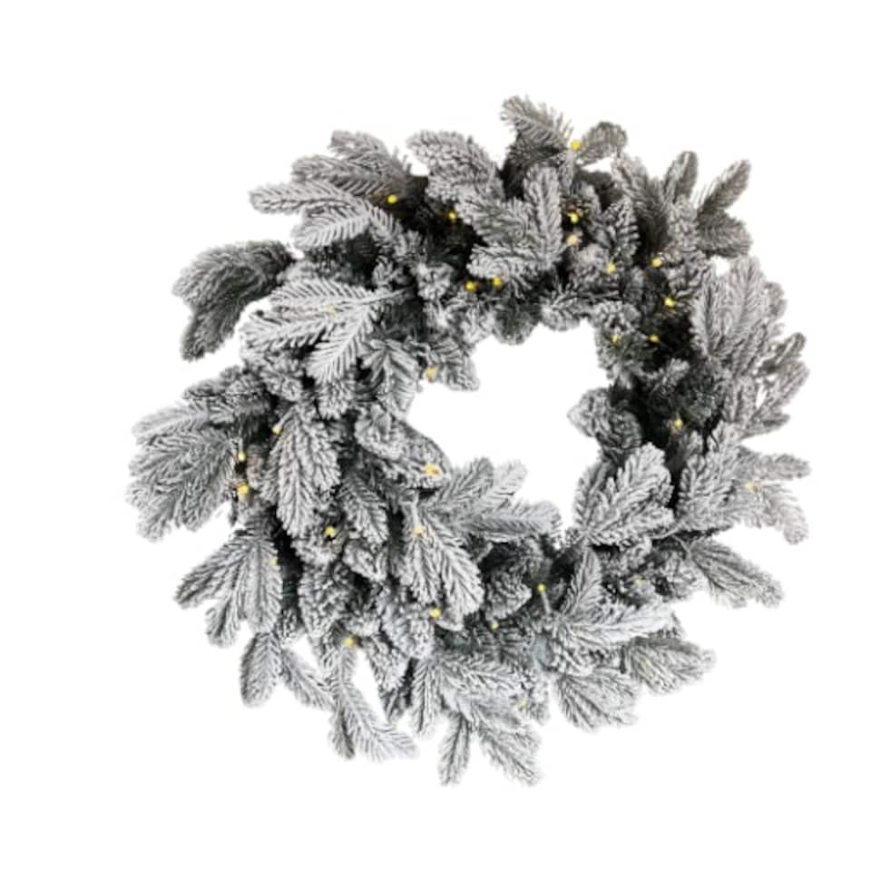 image 1 of 60cm Premium Mixed branch prelit Snow Flocked Christmas Wreath - with timer