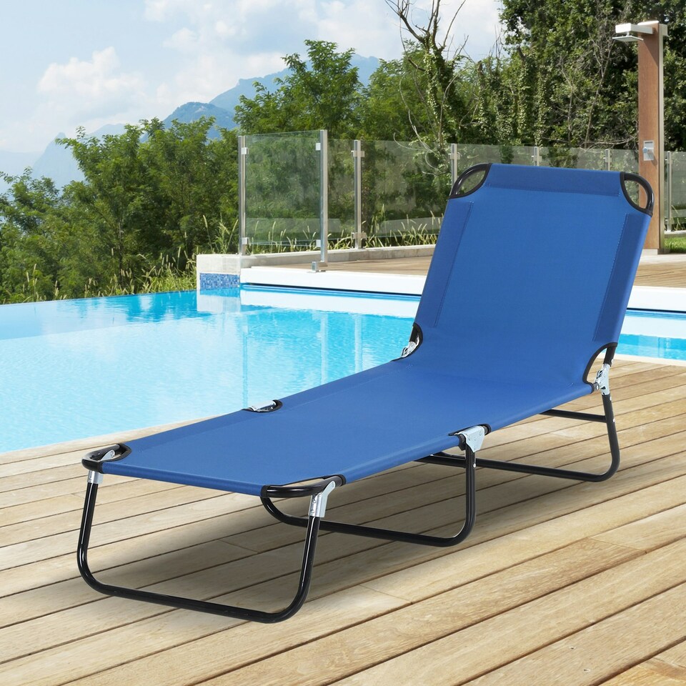 image 1 of Outsunny Folding Lounge Chair Outdoor Chaise Lounge for Bench Patio Blue