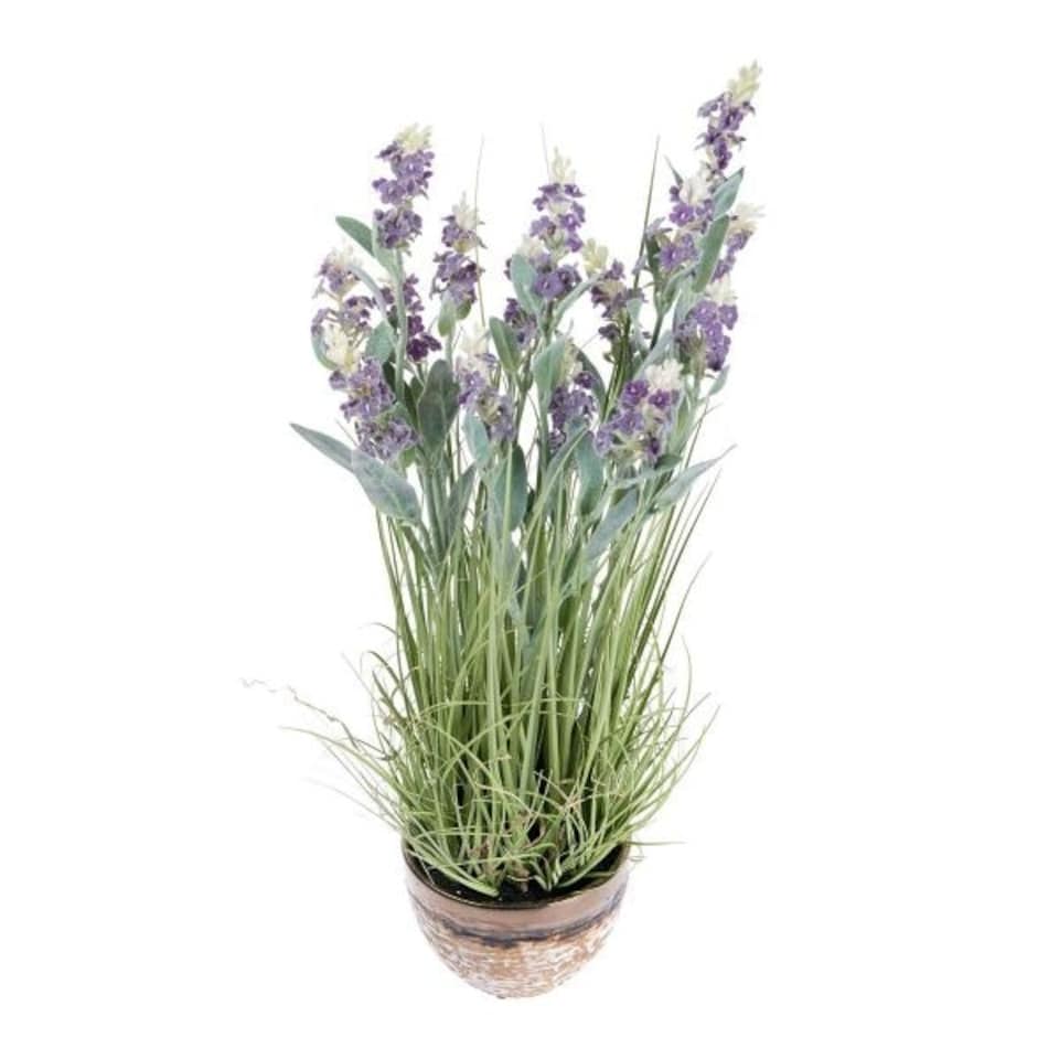 image 1 of Homescapes Artificial Purple Lavender Plant in Decorative Metallic Ceramic Pot, 66 cm Tall