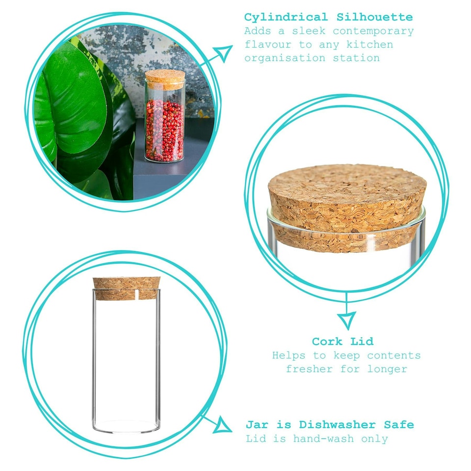 image 1 of Argon Tableware Glass Storage Jars with Cork Lids - 110ml - Pack of 3