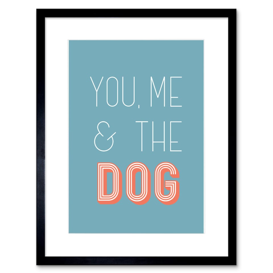 image 1 of You Me Dog Lover Quote Blue Pink Retro 9x7" Black Framed Wall Art Print