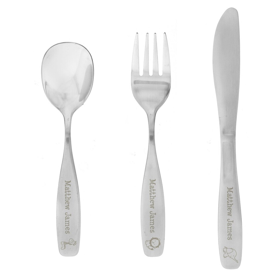 image 1 of Personalised 3 Piece Hessian Friends Cutlery Set