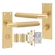 image 1 of Golden Grace 1 Pair Victorian T-Bar Linear Design Bathroom Door Handle Satin Brass Metal Tubular Latch Mortise Lock Set with Fixing Screws - 150mm x 40mm