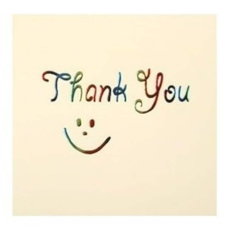 image 1 of Pack of 5 Cream Smiley Thank You Cards