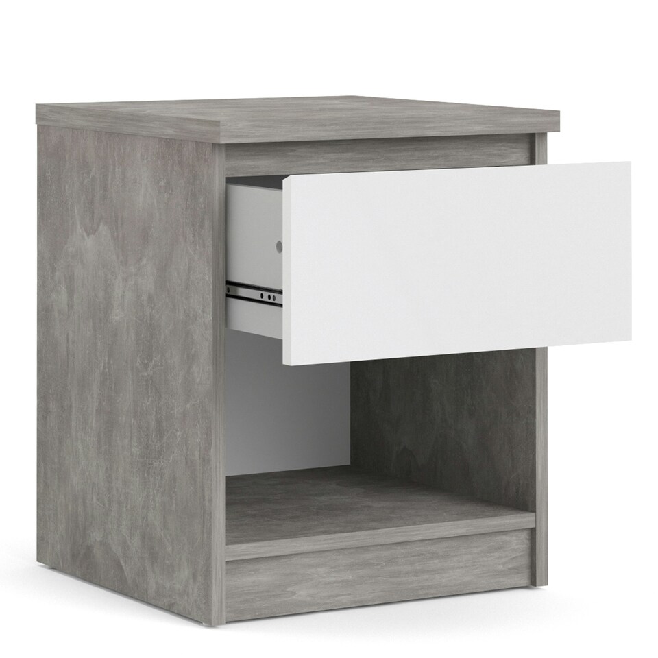 image 1 of Naia Bedside 1 Drawer 1 Shelf in Concrete and White High Gloss