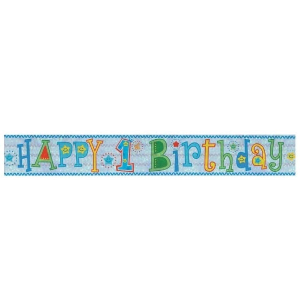 Amscan Foil Holographic 1st Birthday Banner - Blue/Green/Yellow - One Size