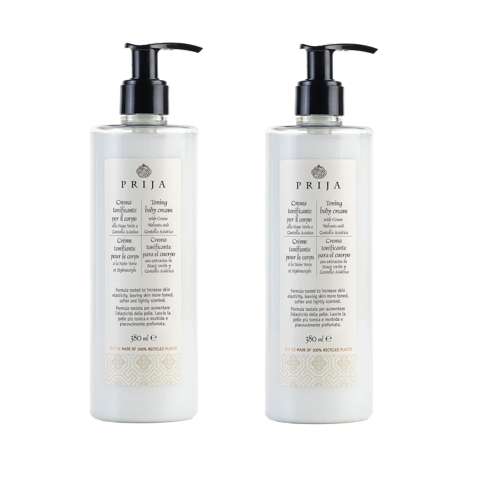 image 1 of Prija Toning Body Cream Boosts Hydration and Elasticity with Avocado Oil and Green Walnut Extract, Lightly Scented Vegan Friendly Moisturising Body Cream with Centella Asiatica 2 x 380ml