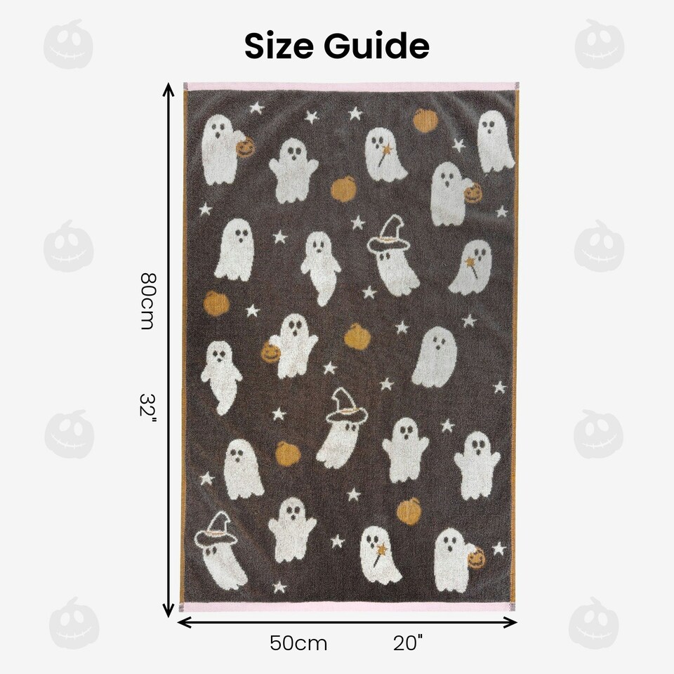 image 1 of Luxury Halloween Hand Towels Pack of 2 - 100% Cotton Spooky Tea Towels Grey | Ghosties