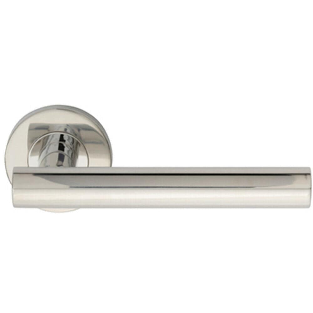 Loops PAIR Straight Round T Bar Handle on Round Rose Concealed Fix Polished Steel in Metallics
