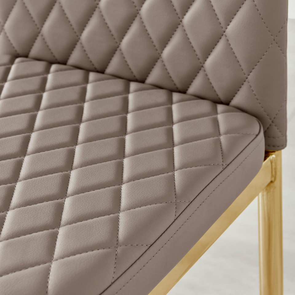 image 1 of Furniturebox 6x Milan Cappuccino Beige Gold Hatched Faux Leather Dining Chairs